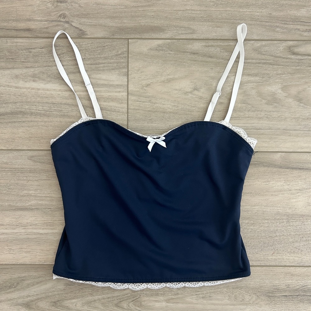 Edikted navy blue lace bow tank top
